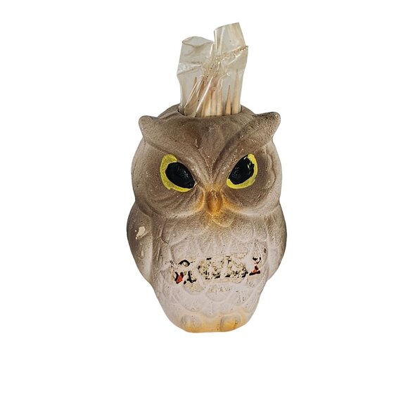 Vintage Owl Toothpick Holder Miniature Ceramic Figurine - Picture 1 of 9